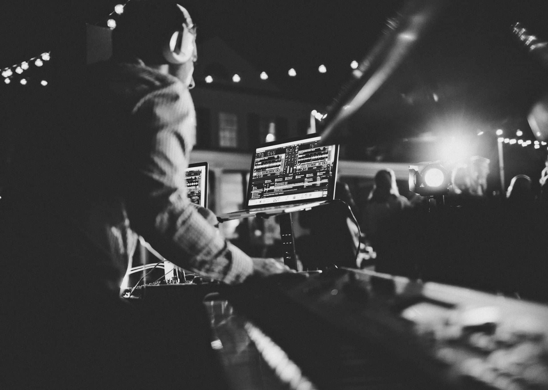 Stephen Darby DJing with live piano setup during a Charleston wedding reception.